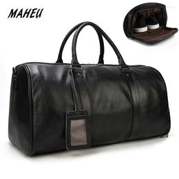 Duffel Bags MAHEU Natural Cow Skin Travel Waterproof Men's Leather Overnight Hand Luggage Men Male Weekend Bag Business Man 55cm