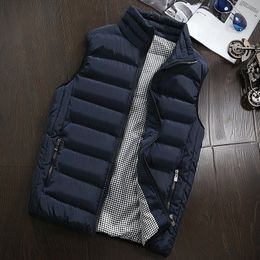 Men's Vests Autumn Winter Men Cotton Vest Jacket Solid Color Sleeveless Down Waistcoat Jacket Male Casual Vest Coat Plus Size 5XL 230111