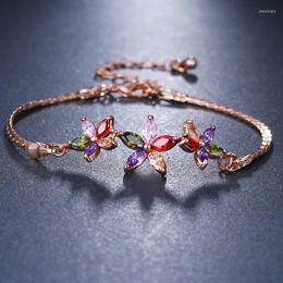 Link Bracelets Cubic Zircon Flower For Women Rose Gold Colourful CZ Crystal Chain Charm Bracelet Bangles Fashion Jewellery Gift