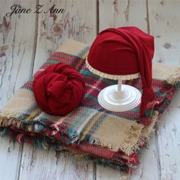 Caps Hats arrival born Pography Clothing Christmas 3pcs Pography set Hat Wrap plaid Blanket Set red green 2 Colours 230111