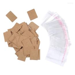 Jewellery Pouches 200 Pack Kraft Paper Earring Display Card Stud Cards Tags With Self-Adhesive Bag