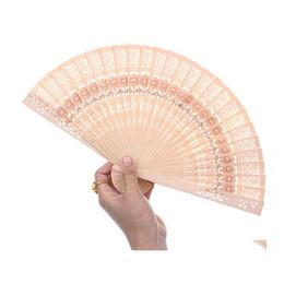 Party Favour Lady Chinese Japanese Style Hollow Wooden Folding Bamboo Carved Hand Fan 1Pc Drop Delivery Home Garden Festive Supplies E Dha2V