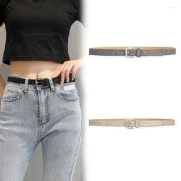 Belts Women Faux Leather Belt Shiny Waist For Jeans Pants Dresses Fashion Skinny Bling Glitter Waistband Ladies Girls DXAA
