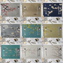 Table Mats Plum Blossom Pattern Kitchen Placemat Peacock Cotton Linen Pad Dish Coffee Cup Mat 40 30cm