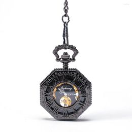 Pocket Watches Antique Bronze Hollow Quartz Watch Retro Vintage Black Starry Round Pendant Necklace Clock For Christmas Men Women Gift