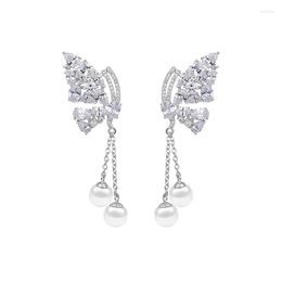 Stud Earrings GAOLA High Quality Butterfly Pearl Tassel Zircon Earring White Gold Color Luxury GLE5917Y