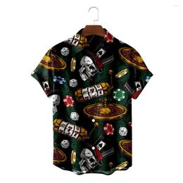 Men's Casual Shirts 2023 Hawaiian Shirt Men Summer Skull Spades Poker Print For 3d Men's Fashion Single Row Back Cuban Collar
