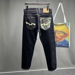 Men's Jeans Straight Pants Man Skeleton Embroidery Mopping Trousers Streetwear Denim Clothing for Men Baggy
