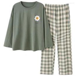 Women's Sleepwear Spring Autumn Women Sleep Lounge Pajama Long Sleeved Set Cartoon Pyjamas Cotton Home Clothes XXXL 5XL Fashion