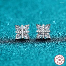 Stud Earrings Geoki Real 10K White Gold Perfect Cut Passed Diamond Test Total 1 Ct D Colour Moissanite Bow Leaf Luxury Jewellery