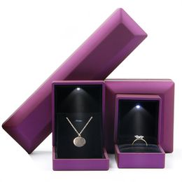 Jewelry Box with LED Light for Engagement Wedding Rings Storage Boxes Festival Birthday Jewerly Necklace Display Gift Case