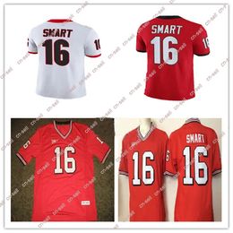 Men Vintage NCAA #16 Kirby Smart College Football Jerseys Red Black White Stitched Retro Uniforms Size S-3XL