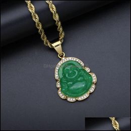 Pendant Necklaces Cubic Zircon Maitreya Buddha Necklace For Women Men Rope Chain Big Belly Hip Hop Jewellery Christmas Gifts 823 Drop Dhdnw