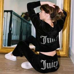 Women's Tracksuits Womens Two Piece Pants Juicy Apple Designer Tuta Uomo Long Zipper Hooded Crystal Jacket Loose Pant Jogger Tracksuit Casual Jogging Suits Y2k