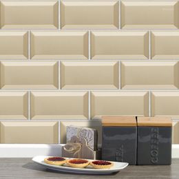 Wallpapers Beige Retro Oil-proof Waterproof Tile Wallpaper For Kitchen Bathroom Ground House Decoration