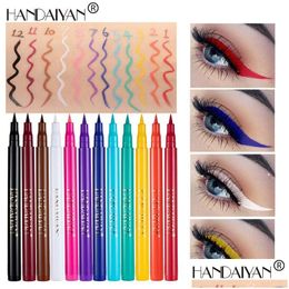 Eyeliner Handaiyan Colored Liquid Pencil 12 Shades Waterproof Matte Sweet Proof Long Last Not Easy To Smudge Makeup Eye Liner Pen Dr Dhw21