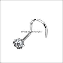 Nose Rings Studs 4Pcs/Lot 4 Shapes Rhinestone Ring 20G Surgical Steel Twisted Screw Body Piercing Crystal Nostril Jewelry 870 R2 D Dhla8