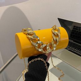 Evening Bags 2023 Fashion Women PVC Box Bag Yellow Blue White Chain Shoulder Small Totes Dinner Makeup Clutch Cylindrical