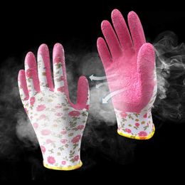 XINGYUDurable Garden Gloves 3 Pairs Washable Good Grip Pink Crinkle Latex Coating Breathable Non-Slip Summer Working