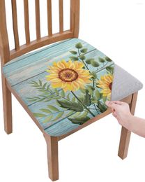 Chair Covers Sunflower Blue Wood Board Elasticity Cover Office Computer Seat Protector Case Home Kitchen Dining Room Slipcovers