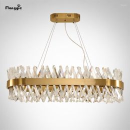 Chandeliers Modern K9 Crystal Chandelier Suspend Lamp Dining Room Rectangle Led Hanging Metal Drop Gold For Living Light
