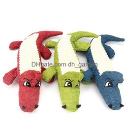 Dog Toys Chews Pet Toy Linen Plush Crocodile Animal Chew Squeaky Noise Cleaning Teeth Supplies Tough Interactive Doll Drop Dhgarden Dhmup