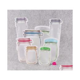 Food Storage Organisation Sets Mason Jar Shaped Zipper Bag Reusable Bk Container Cookie Snacks Candy Leakproof Bags Kitchen Drop D Dhnab