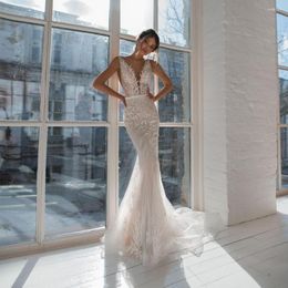 Wedding Dress UETEEY Sexy Lace Mermaid Dresses Sleeveless Backless Sweep Train Bridal Gowns Novia Do 2023 Vestidos