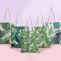 Storage Bags Lady Tote Green Leaves Printed Fabric Eco Handbag High Capacity Shopping Office Reusable Casual Shoulder Bag