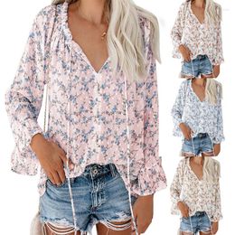 Women's Polos 2023 V-neck Lantern Sleeve Floral Print Tops Fashion Women Summer Blouses Chiffon Shirts Blouse Female Clothing Chemise Femme