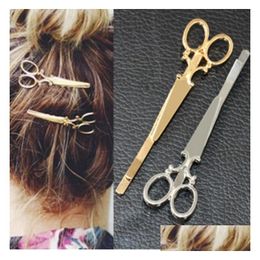 Hair Pins Cool Simple Head Jewellery Pin Gold Scissors Shears Clip For Tiara Barrettes Accessories Wholesale Drop Delivery Products Dhv6Y