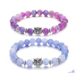 Beaded Strands Inner Peace Heart Healing Amethyst Stone Owl Beaded Hand Bracelet 8Mm Energy Beads Purple Gemstone Sier For Women An Dhtoe