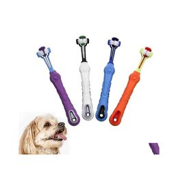 Dog Grooming Threesided Pet Toothbrush Puppy Mtiangle Cleaning Oral Dental Health Supplies Drop Delivery Home Garden Dhpmh