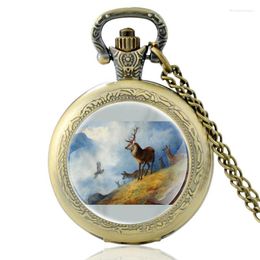 Pocket Watches Arrival Elk Design Bronze Colour Vintage Quartz Watch Men Women Pendant Necklace Hours Chain Clock Gifts