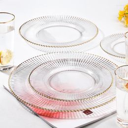 Plates Gold Edge Glass Set Champagne Cup High-class Dinnerware Western Tray Transparent Fruit Dish 1pcs