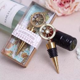 50PCS Our Adventure Begins Gold Compass Bottle Stopper Wedding Favors Wine Stoppers Bar Party Supplies I0110