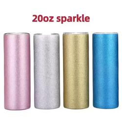 20oz Straight Tumblers Sublimation Texture Powder Glitter Tumbler with Plastic Straw Lid Double Wall Vacuum Insulated Portable Water Cup FY5313 ss0111