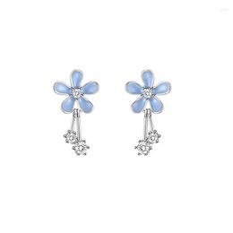 Stud Earrings Fashion And Fresh Handmade Enamel Blue Flower Tassel Crystal