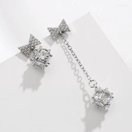 Dangle Earrings Arrival Bowknot Zircon Asymmetric Silver Colour Drop Tassel Long Chain Jewellery Birthday Gift Anti-allergic For Women