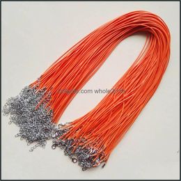 Cord Wire Wholesale 1.5Mm Orange Wax Leather Necklace Rope 45Cm Chain Lobster Clasp Diy Jewellery Accessories 100Pcs/Lot Drop Delive Dhlj2