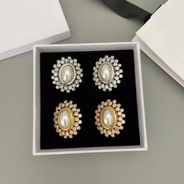 Backs Earrings Sunflower Crystal Pearl Luxury Sparkling Oval Classic Ear Piercings For Women Fashion Round Show Jewelry