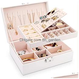 Jewelry Boxes Large Capacity Box Pu Leather Travel Organizer Holder Mtifunction Necklace Earring Ring Storage Case Packaging Dhgarden Dhax2