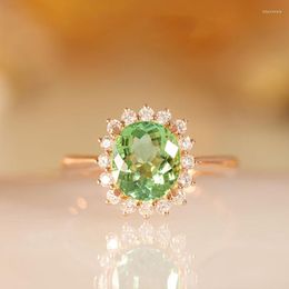 Cluster Rings S925 Silver Diamond Olive Green Flower Gem Light Luxury Rose Gold Elegant Delicate Ladies Wedding Engagement Ring