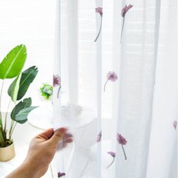 Curtain Pink Daisy Embroidered Tulle Curtains For The Room Window Treatments Bedroom Kitchen Voile Organza Firanka Do Salon