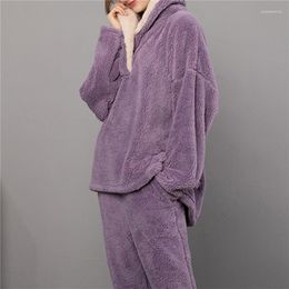 Women's Sleepwear Autumn Winter Pyjamas Set Women Loungewear Fleece Home Suits Homewear Ladies Warm Plush Lounge Sleep Wear