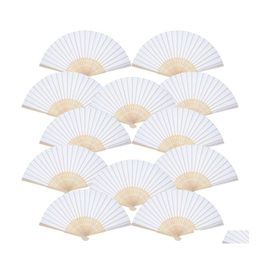 Party Favor 12 Pack Hand Held Fans White Paper Fan Bamboo Folding Handheld Folded For Church Wedding Gift Drop Delivery Home Garden Dhebi