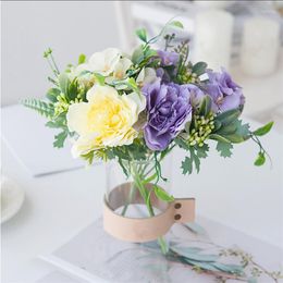 Decorative Flowers 26cm Artificial Flower 1 Bundle Silk Peony Hydrangea Bouquet Home Decoration Wedding Party Fake