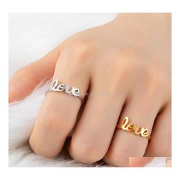 Band Rings Fashion Letter Ring For Men Women Custom Love Personalized Jewelry Knuckle Stainless Steel Adjustable Couple Mother Gift Dhncy