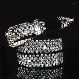 Belts Fashion Genuine Leather Luxury Shining Rhinestone For Women Soft Wear Classic Diamond Belt Female Quality Strap Width