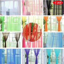 Curtain 1pc Solid Tulle Home Decor Voile Kitchen Balcony Room Floral Window Blind Screening Patio Decoration Super Soft